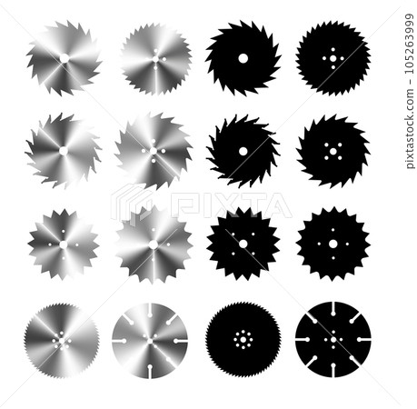Circular saw blade. Round carpentry tool icons. Industrial rotary wheels.Vector 105263999