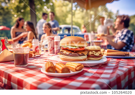 Gathering of Friends and Family Barbecue and Picnic Delights in a Classic Scene. created with Generative AI 105264020
