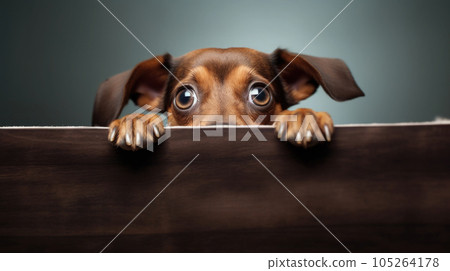 Dog looks out from edge. Pet portrait. Generative AI 105264178