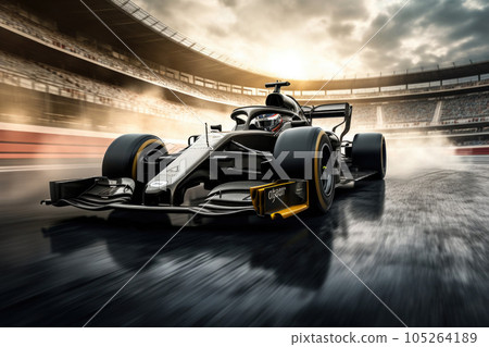Formula one racing car at race track. Generative AI Formula one racing car at race track. Generative AI 105264189