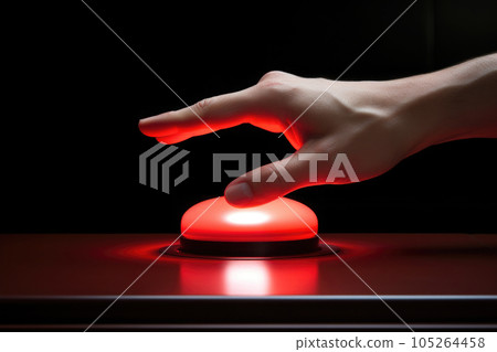 World war concept. Hand push red button for nuclear attack. Generative AI 105264458