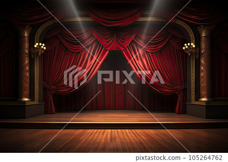Enchanting Theater Stage with Red Curtains Captivating Show Concept. created with Generative AI 105264762