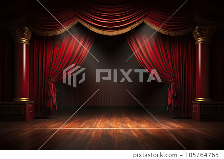 Enchanting Theater Stage with Red Curtains Captivating Show Concept. created with Generative AI 105264763