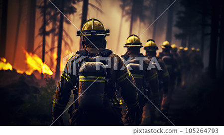 Brave Guardians of the Wild Volunteer Firefighters Battling a Raging Forest Fire with Courage. created with Generative AI 105264793