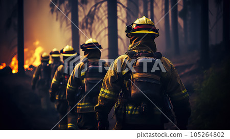 Brave Guardians of the Wild Volunteer Firefighters Battling a Raging Forest Fire with Courage. created with Generative AI 105264802