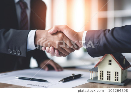 Handshaking between real estate agent and client in office. Generative AI 105264898