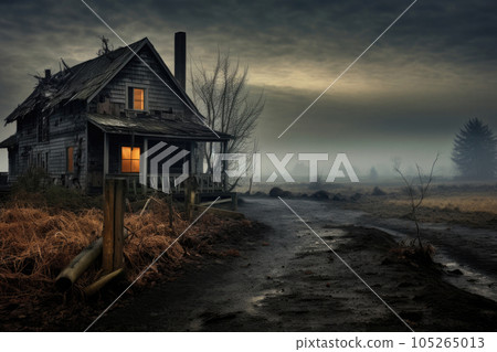 Abandoned house in the field. Generative AI Abandoned house in the field. Generative AI 105265013