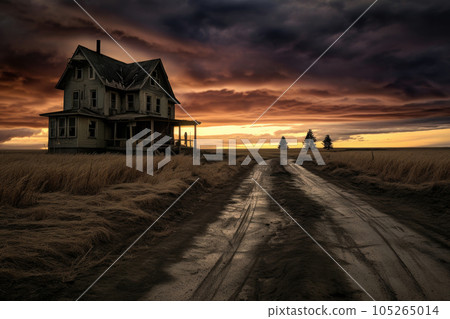Abandoned house in the field. Generative AI Abandoned house in the field. Generative AI 105265014