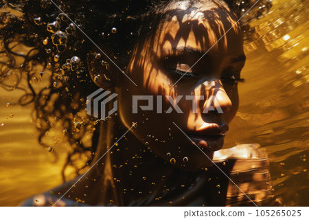 Woman face with fashion make up under water. Generative AI 105265025