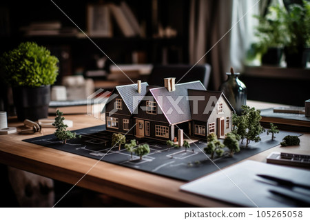 Architectural project of house in office. Generative AI 105265058