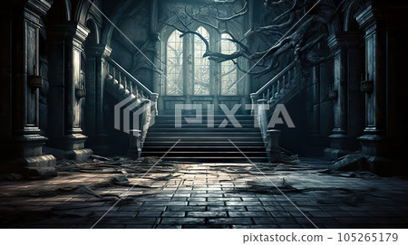 Eerie Whispers Hauntingly Beautiful Interior of an Abandoned Building. created with Generative AI Eerie Whispers Hauntingly Beautiful Interior of an Abandoned Building. created with Generative AI 105265179