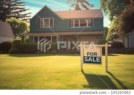 Family house for sale in suburban neighborhood. Generative AI 105265863