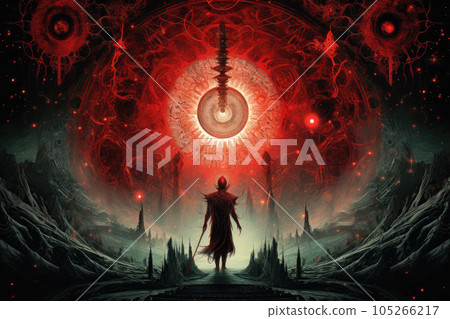 Esoteric concept. Fantasy landscape in other world. Generative AI 105266217