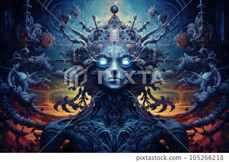 Terrible female deity with horns. Generative AI Terrible female deity with horns. Generative AI 105266218