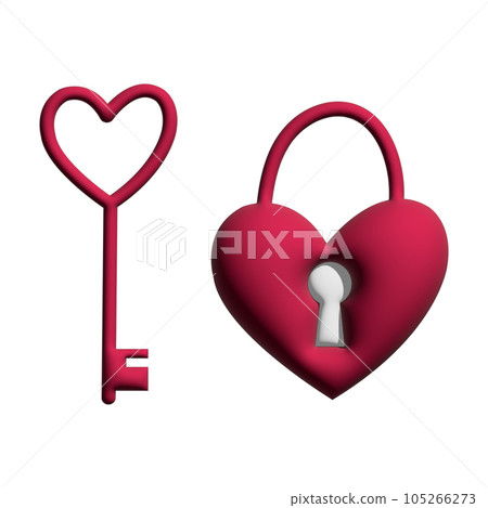 Cute 3d heart shaped pink padlock and a key. Cute 3d heart shaped pink padlock and a key. 105266273