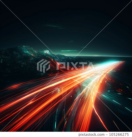 Futuristic high speed blurred light tail at night sky, Bright colors, color transitions and lines, creative background, colorful wallpaper Futuristic high speed blurred light tail at night sky, Bright colors, color transitions and lines, creative background, colorful wallpaper 105266275