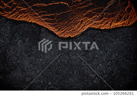 Aerial view of the texture of a solidifying lava field, close-up 105266281