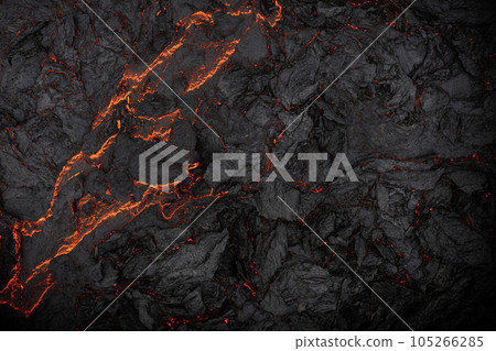 Aerial view of the texture of a solidifying lava field, close-up 105266285