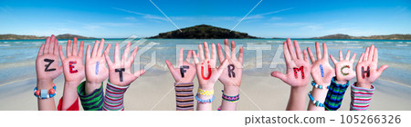Children Hands Building Zeit Fuer Mich Means Time For Me, Sea And Ocean Background 105266326