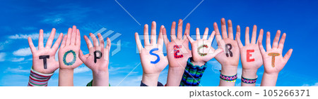 Children Hands Building Word Top Secret, Blue Sky Children Hands Building Word Top Secret, Blue Sky 105266371
