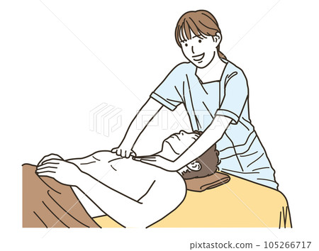 Young esthetician woman performing treatment on a man 105266717