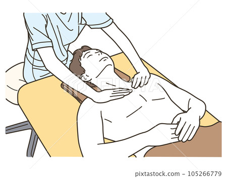 A man receiving decollete treatment at an esthetic salon A man receiving decollete treatment at an esthetic salon 105266779