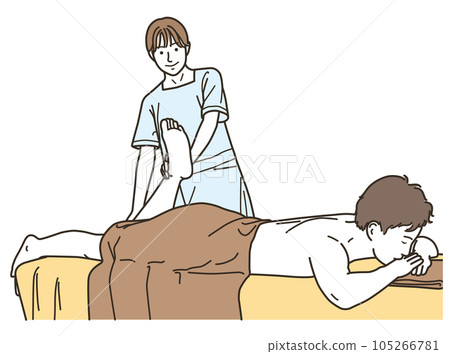 Young esthetician woman performing treatment on a man 105266781