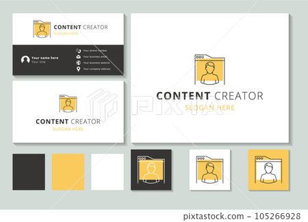 Content creator logo design with editable slogan. Branding book and business card template. Content creator logo design with editable slogan. Branding book and business card template. 105266928