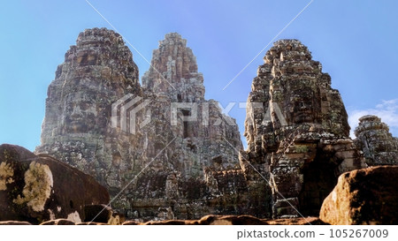 Bayon, a Khmer temple in Angkor, renowned for its architecture, constructed in the late 12th or early 13th century. Bayon, a Khmer temple in Angkor, renowned for its architecture, constructed in the late 12th or early 13th century. 105267009