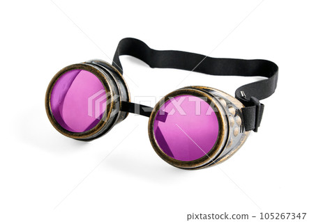 Vintage welder glasses with pink glasses in steampunk style isolated on white background 105267347