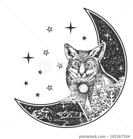 Boho icon with fox and celestial moon vector illustration 105267584