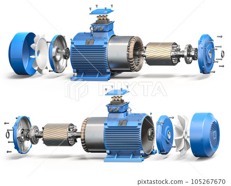 Electric motor parts and structure isolated on white background. 105267670
