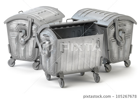Metal garbage contaners or refuse trash bin isolated on white. 3 105267678