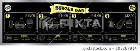 Burger bar menu template - price list/ banner - 200 x 60 cm Burger bar menu template - price list/ banner - 200 x 60 cm 105267914