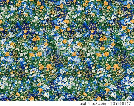 Floral Seamless Pattern with White Yellow Blue Green Wild Ditcy Flowers, Wallpaper Design for Textile, Cover, Package, Fabric, Print, Gift Wrap. AI Generated 105268147