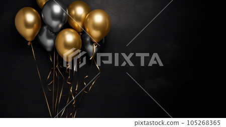 Golden and black balloons on black background Golden and black balloons on black background 105268365