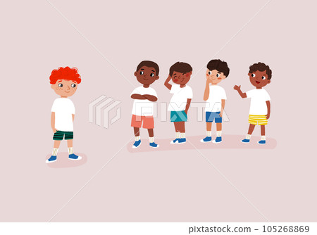 Illustration Featuring a Group of Boys and girls, school pupils in white tshirt. Vector illustration 105268869