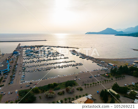 Aerial view of marina in Bar in Montenegro. Harbor for yacht and port concept Aerial view of marina in Bar in Montenegro. Harbor for yacht and port concept 105269221