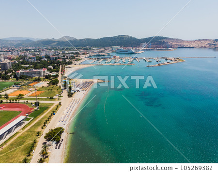 Aerial view of city Bar , Montenegro and Adriatic Mediterranean sea 105269382