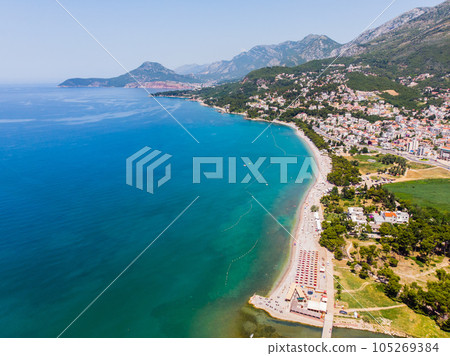 Aerial view of city Bar , Montenegro and Adriatic Mediterranean sea Aerial view of city Bar , Montenegro and Adriatic Mediterranean sea 105269384