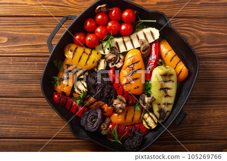Colorful grilled vegetables on a pan barbecue 105269766
