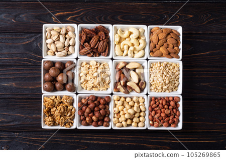 Mix of nuts in bowl . Food background 105269865