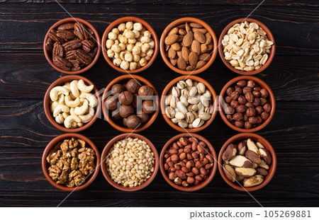 Mix of nuts in bowl . Food background 105269881