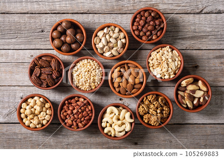 Mix of nuts in bowl . Food background 105269883