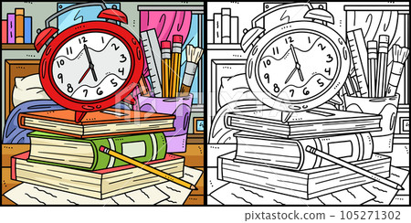 Back To School Alarm Clock and Books Illustration Back To School Alarm Clock and Books Illustration 105271302