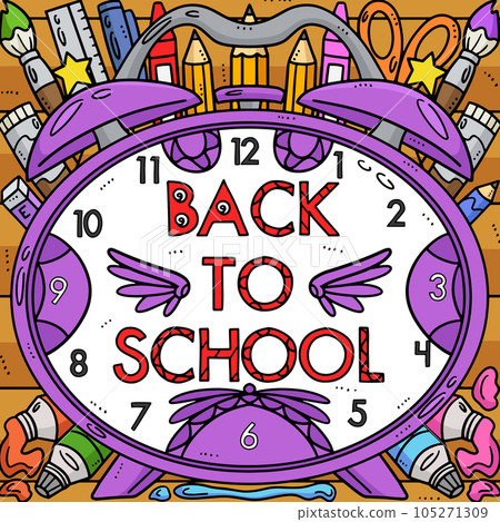 Back to School Alarm Clock Colored Cartoon Back to School Alarm Clock Colored Cartoon 105271309