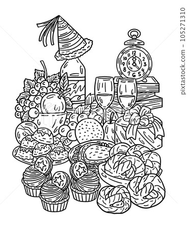 New Year Feast Isolated Adults Coloring Page New Year Feast Isolated Adults Coloring Page 105271310