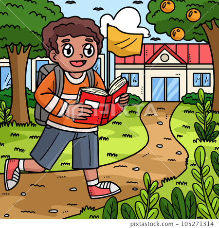 Back to School Child Reading Book Colored Cartoon Back to School Child Reading Book Colored Cartoon 105271314