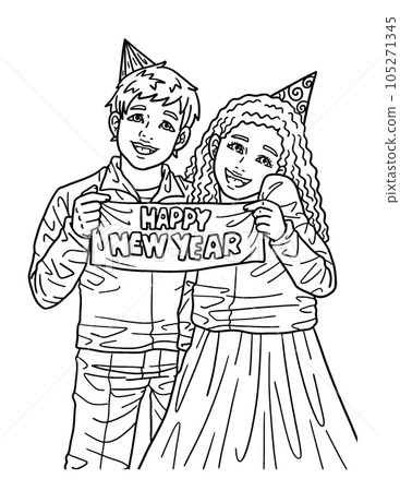 Children Holding New Year Banner Isolated Adults  105271345