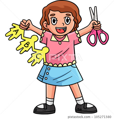 Child with Scissors Cartoon Colored Clipart  105271380